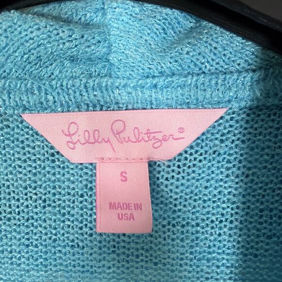 Lilly Pulitzer Long Sleeve Open Front Aqua Blue Cardigan Beachy Coastal Small - Picture 3 of 7